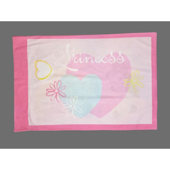 Vtg 90s Disney Princesses Pillow Case Snow Cinderella Aurora Hearts HTF Rare - Picture 2 of 3